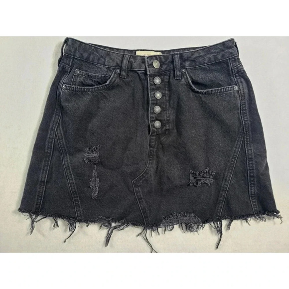 We The Free People Rainn Denim Mini Skirt Women's Size 28 Button Fly Distressed - Picture 1 of 5